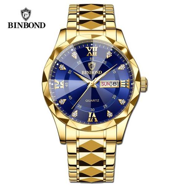 BINBOND 2521 Luxury Brand Luminous Quartz Watch For Men (golden blue)