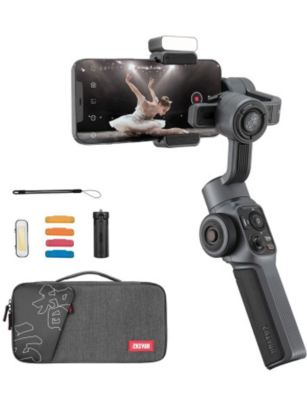 Zhiyun Smooth 5 Gimbal Stabilizer Combo, 3-Axis Handheld Smartphone Gimbal With Grip Tripod Vlog LED Fill Light for iPhone Or Android