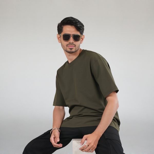 Solid Dark Olive Oversized Tshirt
