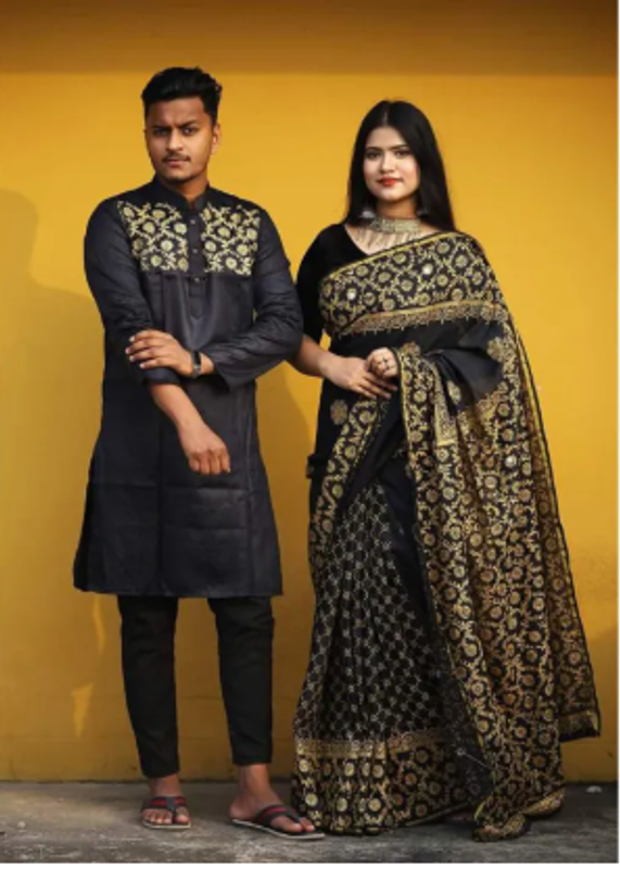Saree & Panjabi Combo Dress for Couple