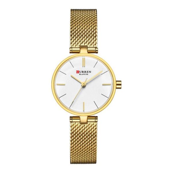 Curren 9038 Ladies Chain Watch- Silver Dial- Golden Bezel- Golden Mesh Chain- TF Code CR988CF