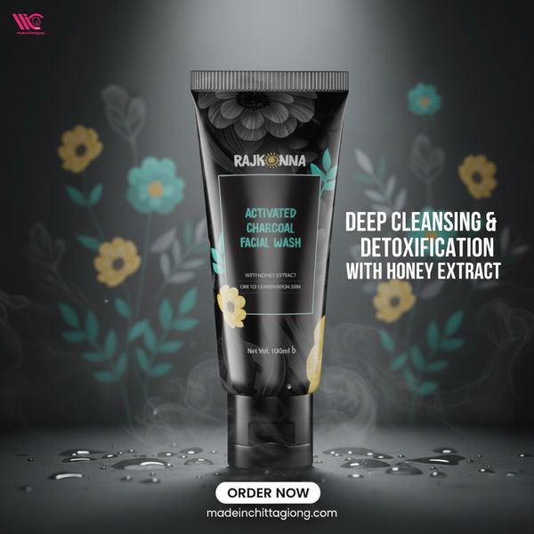 Rajkonna Activated Charcoal Facial Wash with Honey Extract 100ml – Deep Cleansing & Oil Control Face Wash -8944000574555