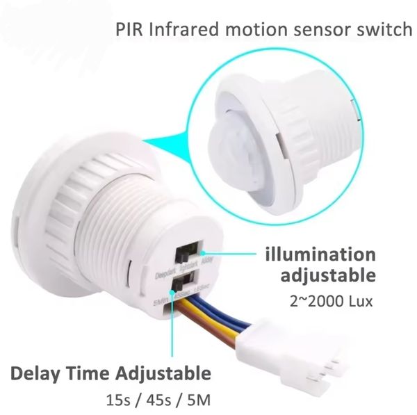 Light PIR Infrared Motion Sensor Switch | AC 110V/220V | Adjustable Time Delay | Day/Night Mode