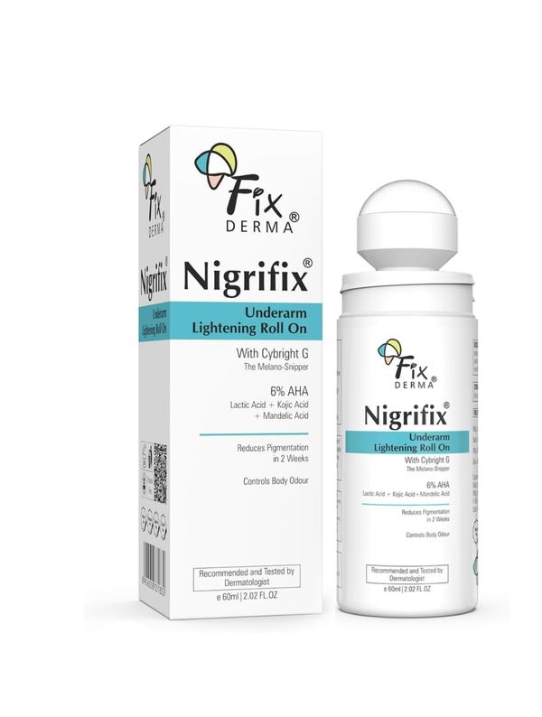 Fixderma Nigrifix Underarm Roll on with 6% AHA, Lactic Acid & 1% Mandelic Acid & Kojic Acid | Brightens Skin & Exfoliates Underarm | For All Skin Type, Men & Women - 60ml