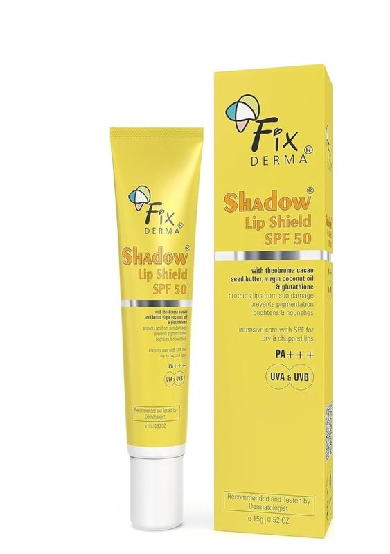 FIXDERMA Shadow Spf 50 Lip Shield Pa+++ Lip Balm Spf 50 With Theobroma Cacao Seed Butter,Virgin Coconut Oil & Glutathione Prevents Pigmentation & Sun Damage Sun Protector Uva & Uvb- 15g