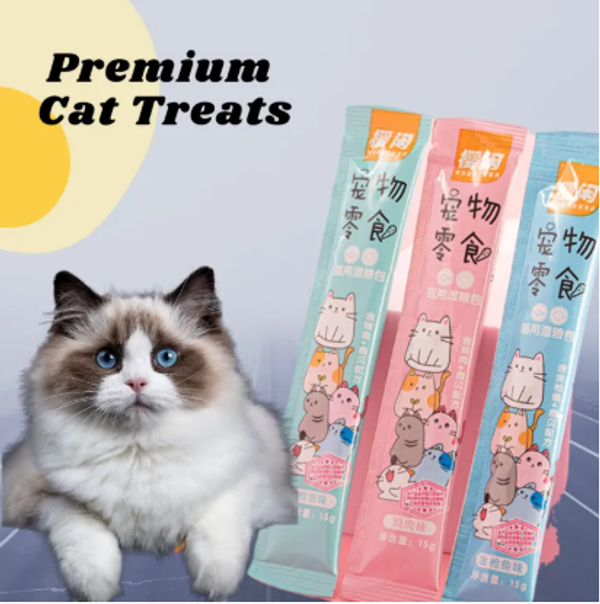 Liebao Wet Cat Stick Treats Snack 15G, CAT FOOD STRIP STICK TREATS -1pc 10 gm