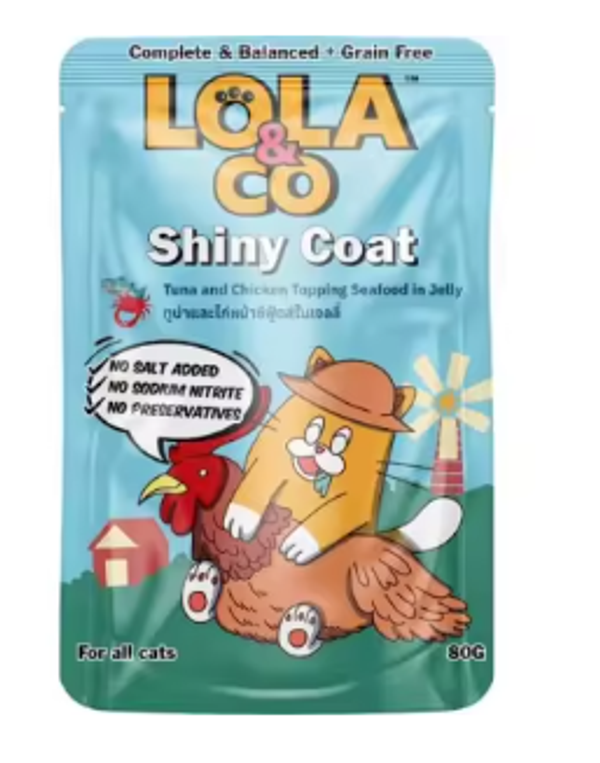 Lola & Co SHINY COAT Pouch Cat Food Tuna & Chicken Topping Seafood in Jelly for All Cats 80gm