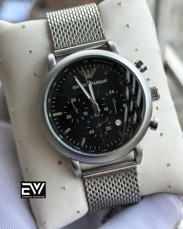ARMANI MASH CHAIN MATTE BLACK DIAL SILVER CASE