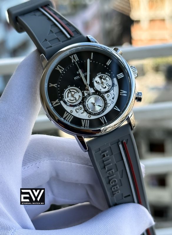 HILFIGER SILICON GRAY BELT BLACK DIAL