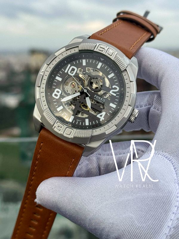 FOSSIL AUTO NEW MUSTARD BELT SILVER DIAL