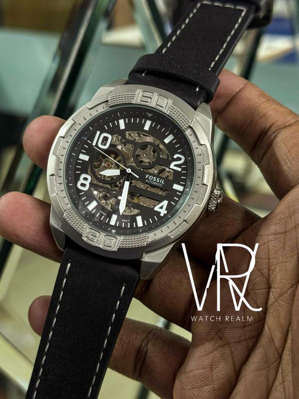 FOSSIL AUTO BLACK BELT WHITE DIGITS