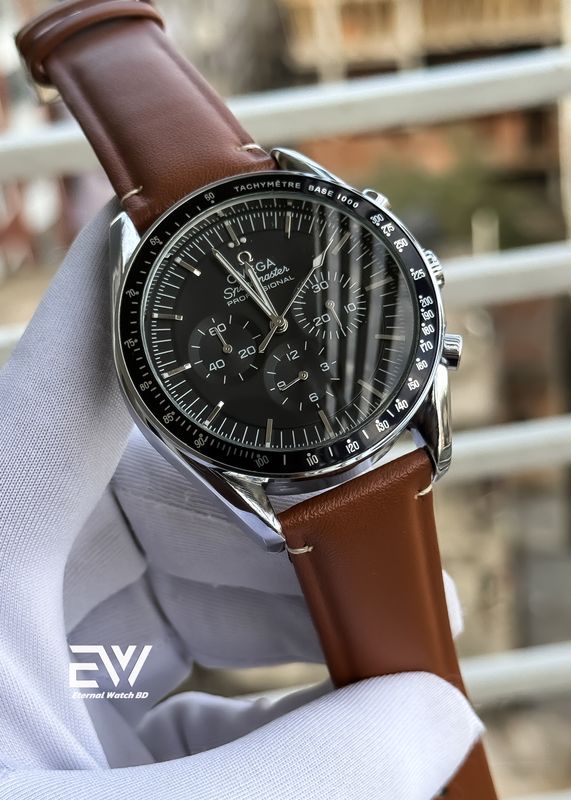OMEGA SPEED MASTER BROWN BELT BLACK DIAL SILVER CASE