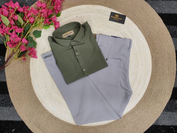 Formal Ash pant with Olive shirt