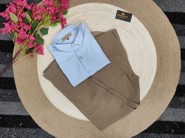 Formal Brown pant with sky shirt