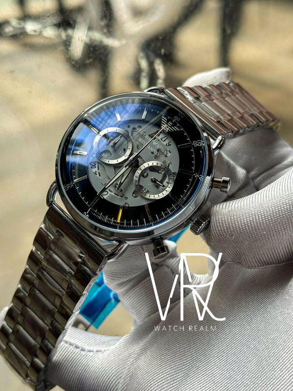 ARMANI OVAL SILVER CHAIN BLACK DIAL