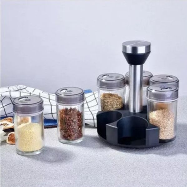 DS2135 6-Jar Seasoning Organizer Holder Rotation Shelf Tower Revolving Spice Spice Organizer With 6 Spice Jars