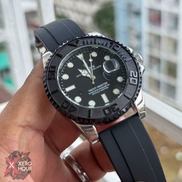 Rolex Yacht Master | Silicon Strap | Silver Body Black bezel dial