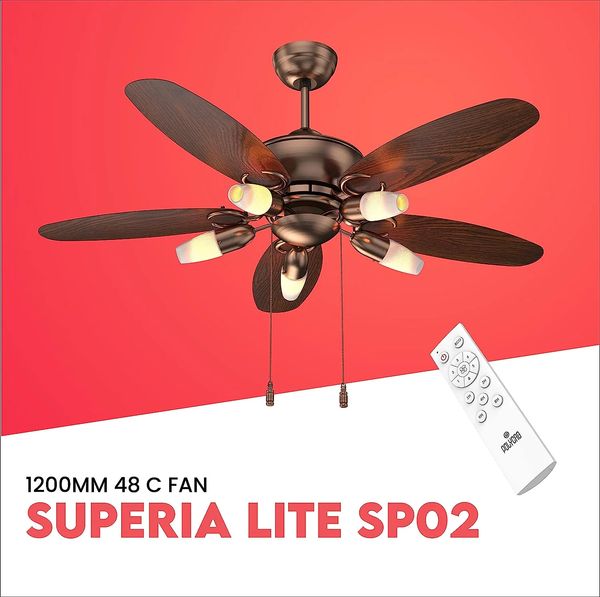 Polycab Superia SP02 48" Designer Remote Control BLDC Underlight Ceiling Fan (Antique Copper Rosewood) PC-101