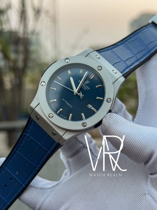 HUBLOT SEMI AAA SILVER CASE BLUE LEATHER BELT