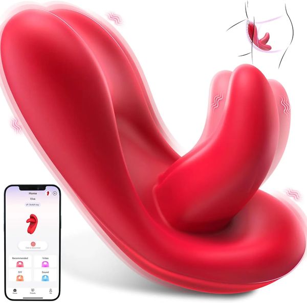 App Remote Control Vibrators Tongue-Shaped Butterfly 9-frequency Vibrator Wearable Panties Clitoral Stimulator Sex Toy for Women