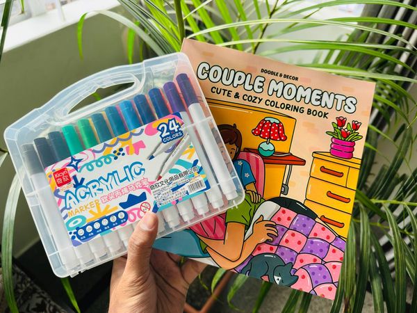 24 Acrylic Brush Pen + One Book (Combo)