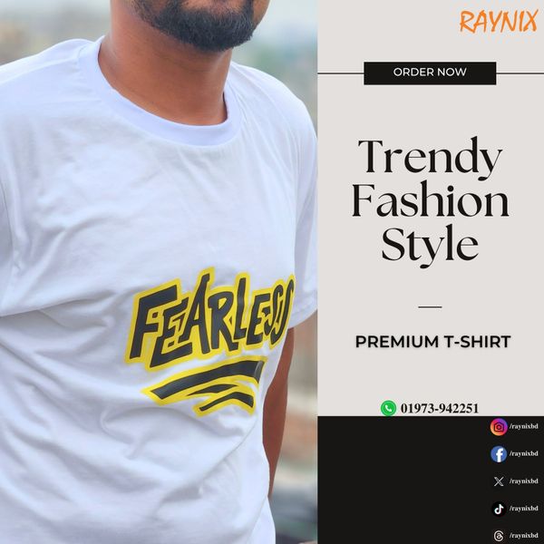 100% Cotton DTF Printed White Men's "FEARLESS" Design T-Shirt