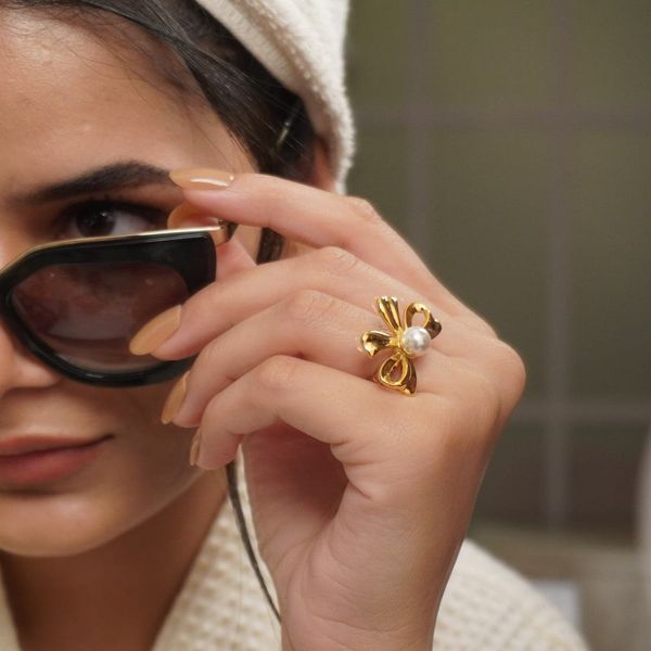 SS Bow Pearl Adjustable Ring (Color Guarantee)