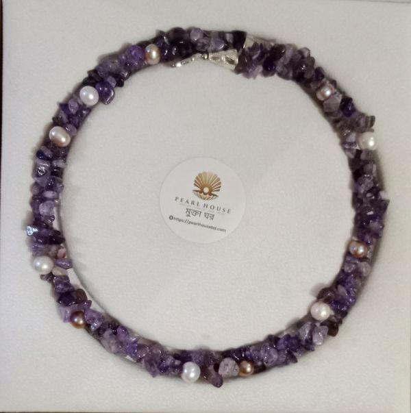 Coral stone & pearl combination neckpiece