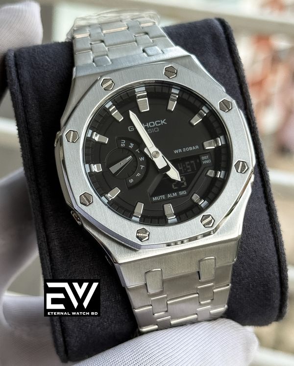 GSHOCK SILVER BODY BLACK DIAL
