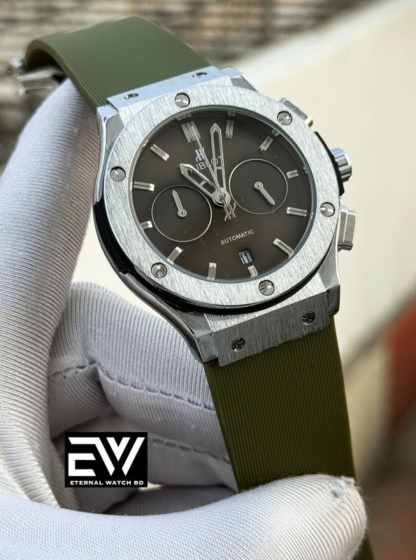 HUBLOT CLASSIC FUSION OLIVE SILICON BELT SILVER CASE OLIVE DIAL