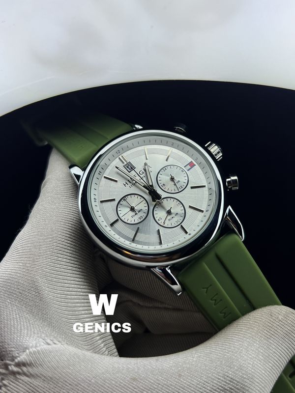 Hilfiger Green Belt AA Silver Dial