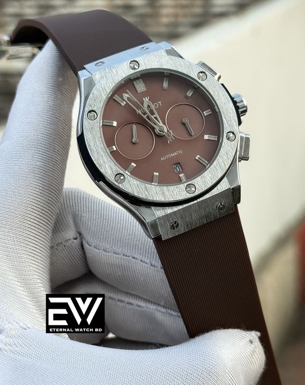 HUBLOT CLASSIC FUSION COFFEE SILICON BELT SILVER CASE COFFEE DIAL