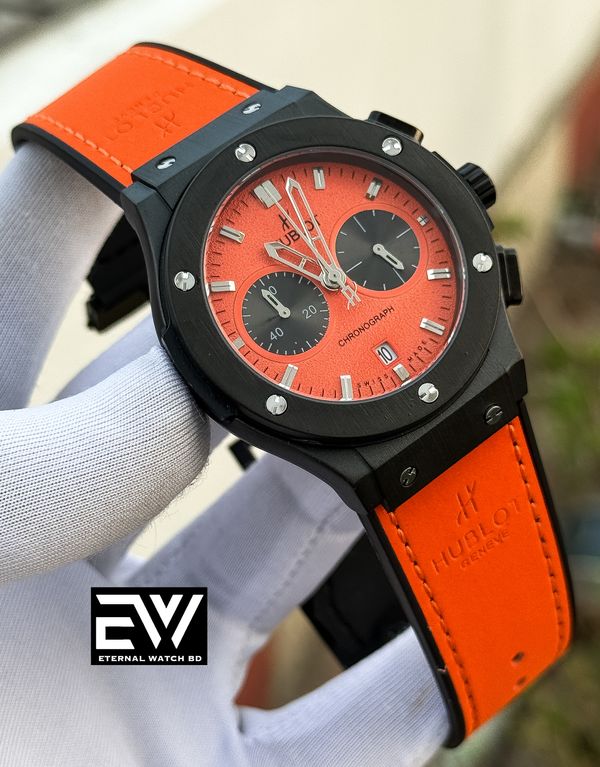 HUBLOT CLASSIC FUSION ORANGE VELVET BELT BLACK CASE ORANGE DIAL