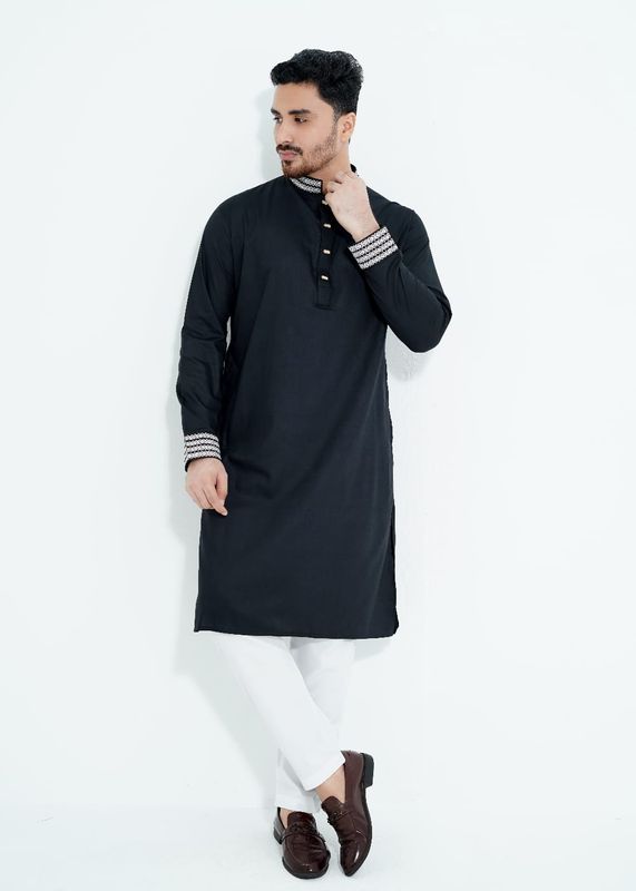 FlexTone Premium Quality Embroidery Panjabi/ Color>Black