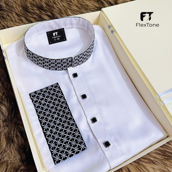 FlexTone Premium Quality Embroidery Panjabi/ Color>Black