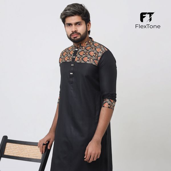 FlexTone Premium Quality Panjabi/ Color>Black