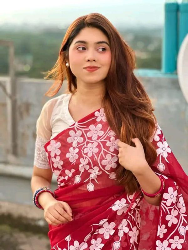 হাফ সিল্ক ব্লক প্রিন্ট শাড়ি