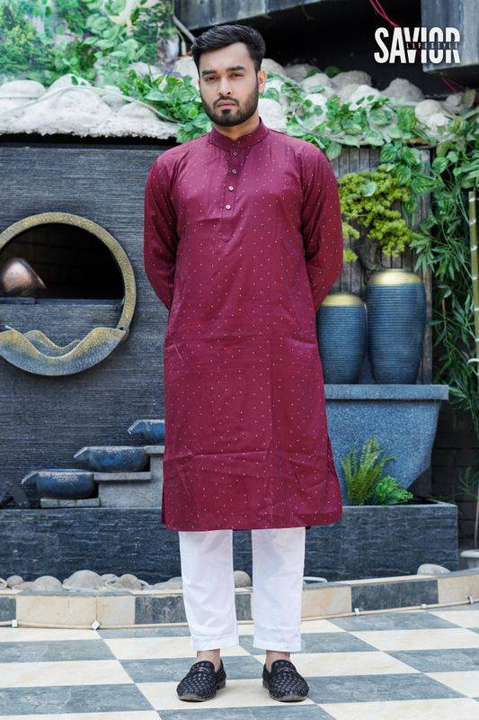 Maroon Pattern Premium Panjabi – Festive Elegance for Men