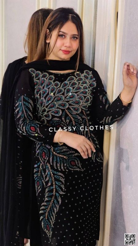 Luxury Peacock Party Wear Stone Design