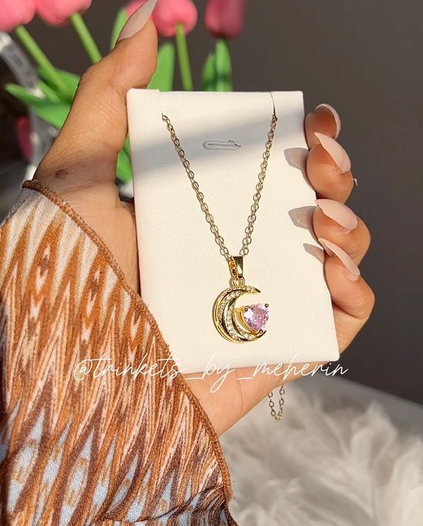 Pink love half moon neckpiece