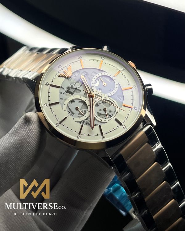 ARMANI UNIQUE CHRONOGRAPH TWO TONE WHITE DIAL (AA)