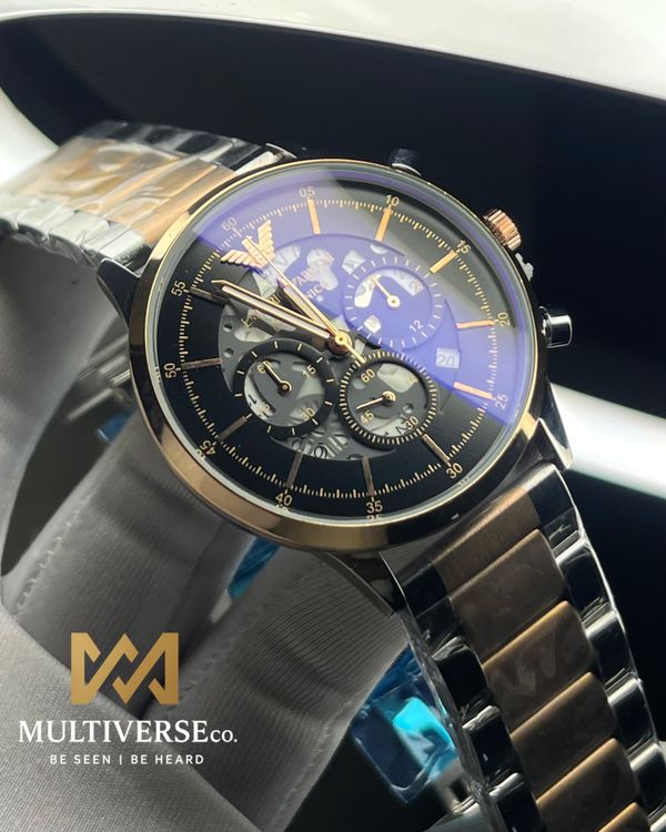 ARMANI UNIQUE CHRONOGRAPH TWO TONE BLACK DIAL (AA)