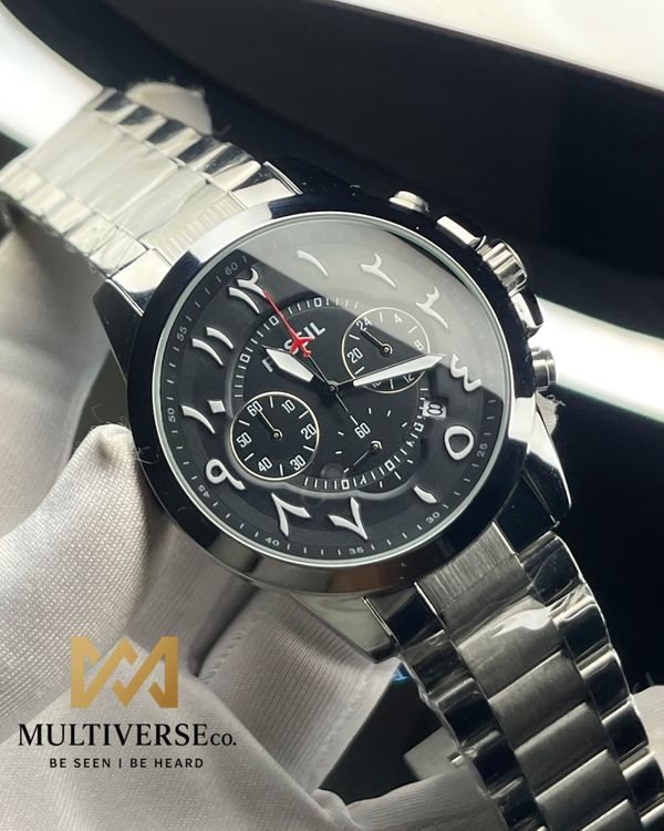 FOSSIL ARABIC DIAL CHRONO SILVER CHAIN BLACK DIAL (AA)