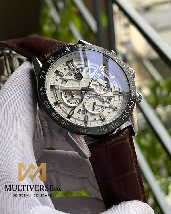 TAG UNIQUE CHRONO BROWN BELT WHITE DIAL (AA)