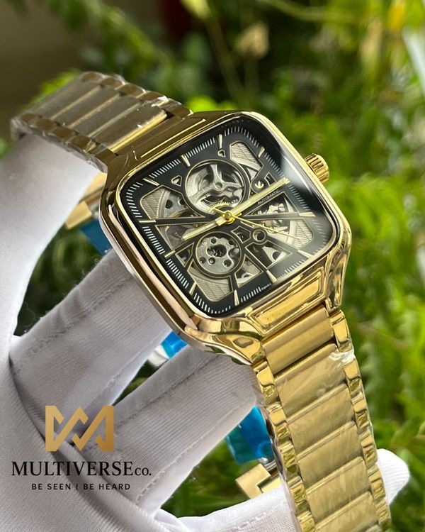 RADO TRUE SQUARE GOLD CHAIN BLACK DIAL STAINLESS STEEL (SEMI AAA)