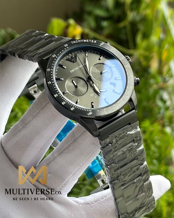 EMPORIO ARMANI CHRONO BLACK CHAIN GREY DIAL MATTE FINISH (AA)