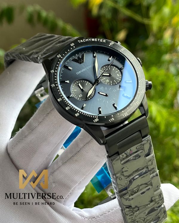 EMPORIO ARMANI CHRONO BLACK CHAIN BLUE DIAL MATTE FINISH (AA)