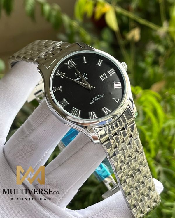 OMEGA DE VILLE BLACK DIAL SILVER CHAIN SWEEP MOVEMENT (AA)