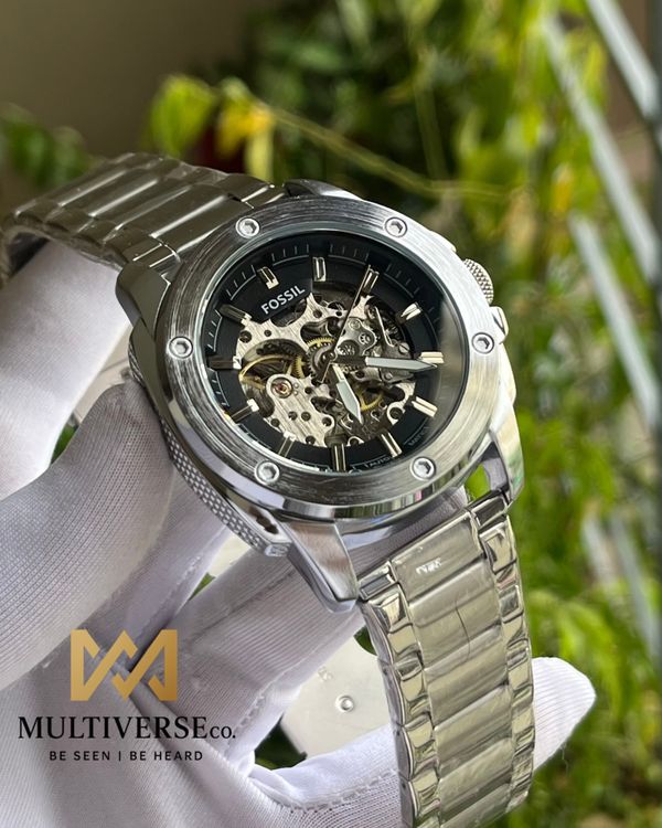 FOSSIL HEAVY AUTOMATIC BLACK DIAL SILVER CHAIN (SEMI AAA)