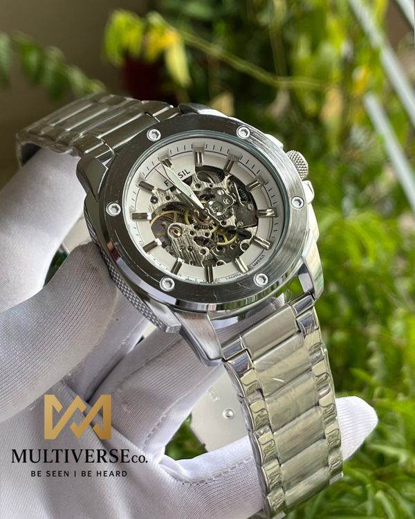 FOSSIL HEAVY AUTOMATIC WHITE DIAL SILVER CHAIN (SEMI AAA)